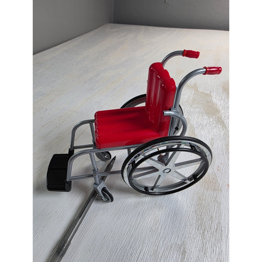 Red and Silver Toy Wheelchair for Fashion Dolls Miniature Accessory